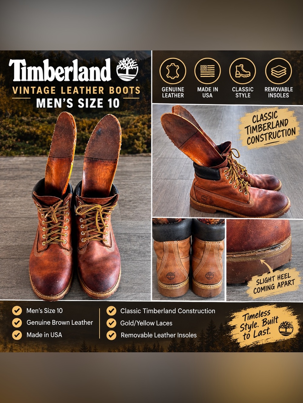 Vintage Timberland Leather Boots Men’s Size 10